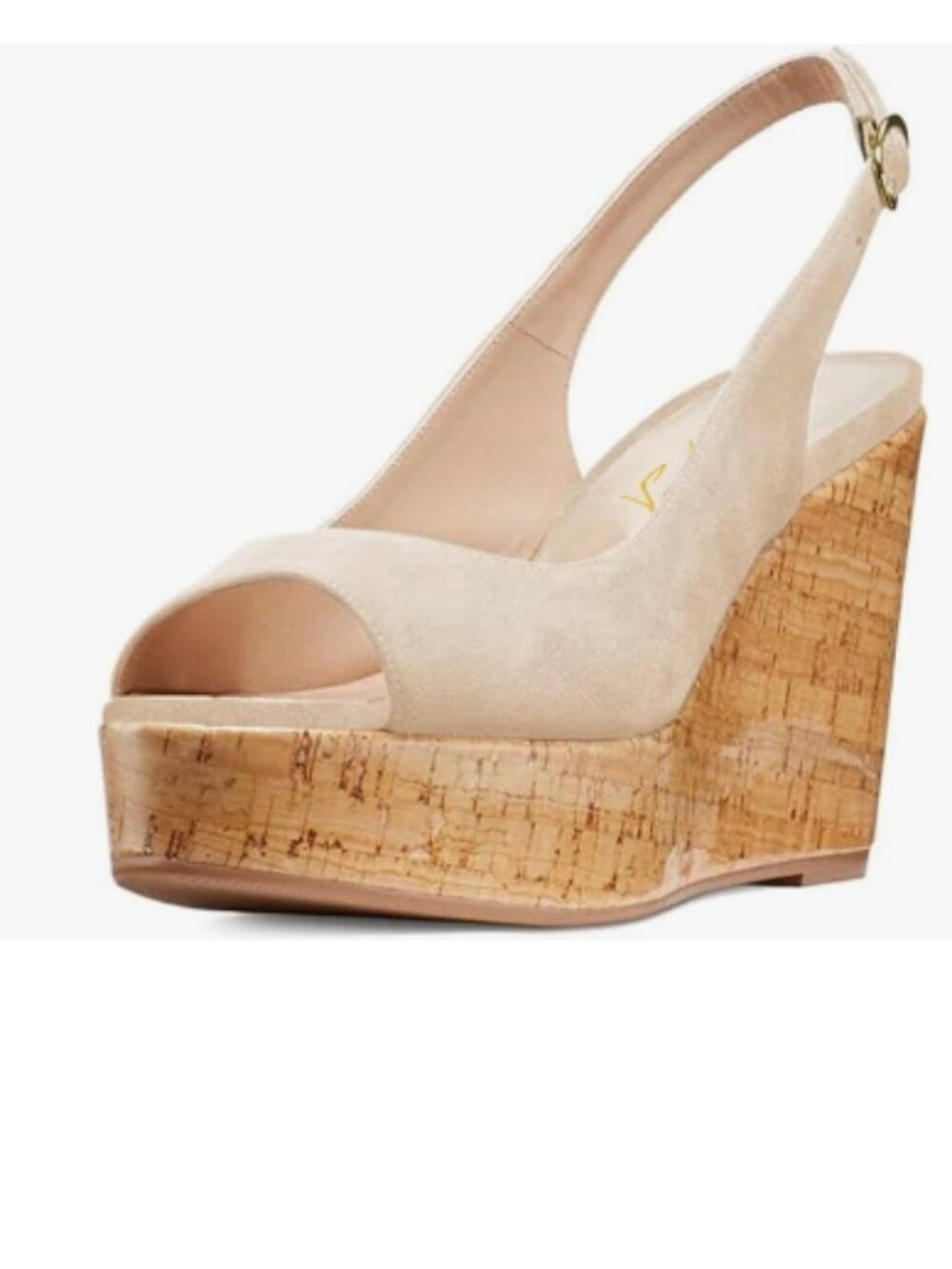 FOWT Apricot Peep Toe Slingback Platform Wedge High Heel Buckle Open Toe Sandal